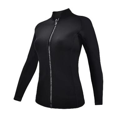 Imagem de REALON Wetsuits Jaqueta feminina masculina de neoprene de 2 mm para adultos, roupa molhada, zíper frontal, manga comprida, roupa de banho térmica para mergulho, surfe, natação, mergulho, esportes aquáticos (3 mm, preto, GG)