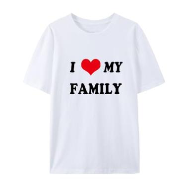 Imagem de Camisetas masculinas e femininas de manga curta - I Love My Family, Branco, M