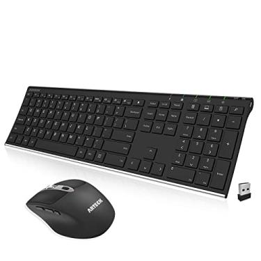 Imagem de Arteck Conjunto de teclado e mouse sem fio de 2,4 G, teclado de tamanho completo e mouse ergonômico com botões laterais para computador, desktop, laptop e bateria recarregável integrada com Windows