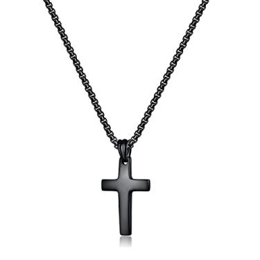 Imagem de REVEMCN Colar com cruz de prata e ouro preto para meninos, corrente com pingente de cruz para homens, mulheres, joias religiosas, presentes para meninos e meninas, 40 a 61 cm, 18 inches, Aço