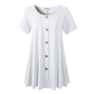 Imagem de LARACE Túnica plus size feminina de verão com botões de manga curta e ajuste solto, Branco, 3X
