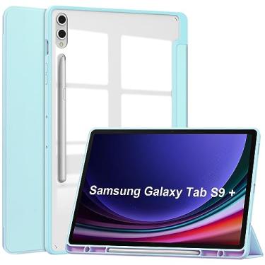 Imagem de Capa protetora resistente Capa fina compatível com Samsung Galaxy Tab S9 Plus Capa de 12,4 polegadas com parte traseira transparente transparente e capa de moldura à prova de choque em TPU, suporte pa