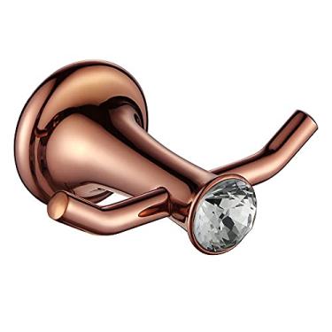 Imagem de Conjunto de acessórios de banheiro luxuosos em ouro rosa, suporte de toalha de papel para escova de vaso sanitário de latão, prateleira de vidro, conjunto de ferragens de banho (gancho para roupão)