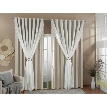 Imagem de Cortina Gaze Linho Forro Blackout 8,00X2,70M Palha/Marfim