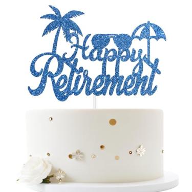 Imagem de Dill-Dall Royal Blue Happy Retirement Cake Topper, artigos de decoração de festa de aposentadoria, placa AF aposentada, decoração de aposentadoria para homens ou mulheres