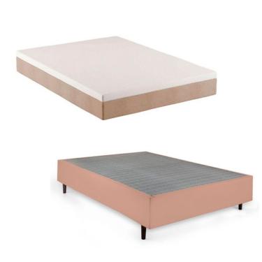 Imagem de Cama Box Casal com Colchão Guldi Comfort com Massageador Quântico Molas Ensacadas (30x138x188) Bege e Branco
