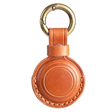 Imagem de KEEPXYZ Suporte Airtag de couro genuíno adequado para chaveiro Apple Airtag, suporte de etiqueta de ar pequeno com chaveiros, acessórios de capa protetora Airtag - marrom