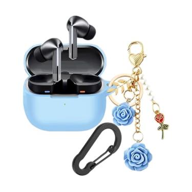 Imagem de Capa para Samsung Galaxy Buds 3 com chaveiro fofo, capa protetora de silicone à prova de choque compatível com Galaxy Buds 3 Pro, capa de carregamento para mulheres e meninas (azul azure)