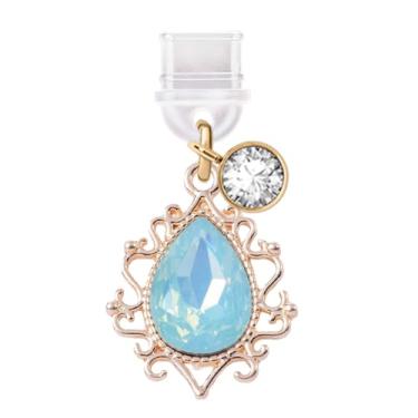 Imagem de ELISE & FONDA TP322 Tipo-C porta de carregamento USB antipoeira plugue gota de água pingente de telefone celular para Samsung/Huawei/OnePlus/Xiaomi/oppo telefones Android (azul lago), approx.1.9 cm