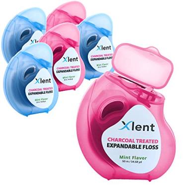 Imagem de Fio dental expansível tratado com carvão ativado com xilitol e cera natural à base de plantas | Sabor de menta fresca | 50 metros (6 unidades)