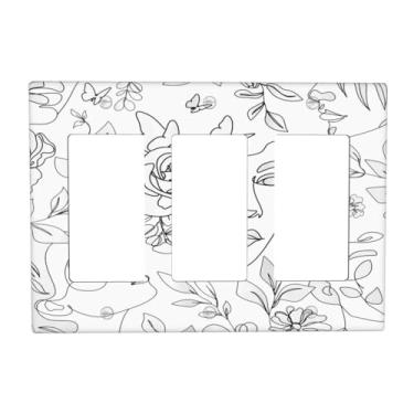 Imagem de Art Line 3 Gang Light Switch Cover Black White Decorativas Placas de Parede Cobertura Triplo Rocker GFCI Placas de Interruptor Elétrico Placa Frontal para Arte Decoração de Casa