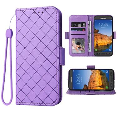 Imagem de Capa carteira compatível com Samsung Galaxy S7 Active e alça de pulso e suporte de cartão flip de couro para celular Glaxay S7Active Gaxaly S 7 7Active 7s Galaxies G891A feminino masculino roxo