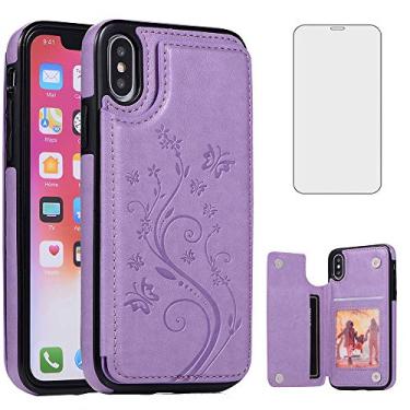 Imagem de Capa de telefone para iPhone Xs X 10 10s com protetor de tela de vidro temperado porta-cartões carteira suporte flip couro celular iPhoneX iPhoneXs iPhone10 i PhoneX SX 10x 10xs X's Capas femininas