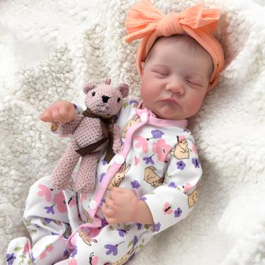 Imagem de 48cm/19" Bebe Reborn Realista Silicone,Os Olhos Da Boneca EstãO Fechados Sem Piscar,Vem Com Roupas De Boneca,Boneca de bebê dormindo de verdade,Corpo De Silicone