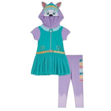 Imagem de Paw Patrol Conjunto de roupa legging e vestido de cosplay com capuz para meninas (2 a 7 a 8), azul-petróleo/Everest, 3 Anos