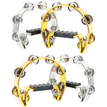 Imagem de EASTROCK Instrumento de percussão musical pandeiro, fileira única, sino de metal, pandeiro, meia lua, cromado, tamboril, textura metálica para adultos, KTV, festa, banda, pacote com 4