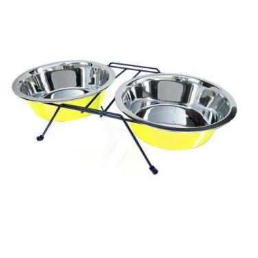 Imagem de Comedouro Duplo American Pets para cães com base - Cores Sortidas - 1L