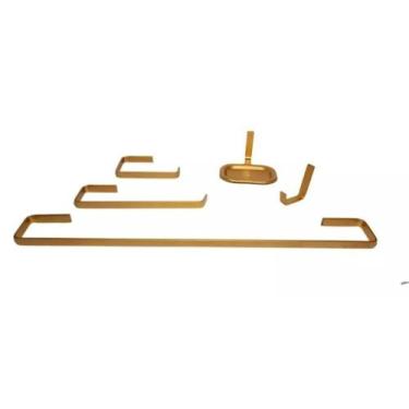 Imagem de Kit Acessórios quadrado De Banheiro e lavabo Alumínio 5 Peças Dourado 