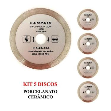 Imagem de KIT 5 Disco Corte Porcelanato diamantado liso 110 MM SAMPAIO
