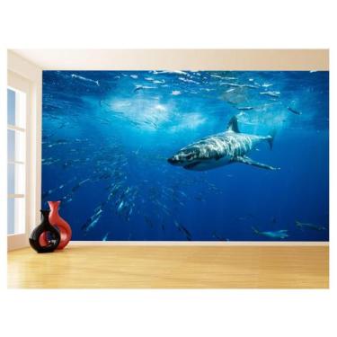 Imagem de Papel De Parede 3D Fundo Do Mar Tubarão Branco 3,5M Fm118 - Você Decor