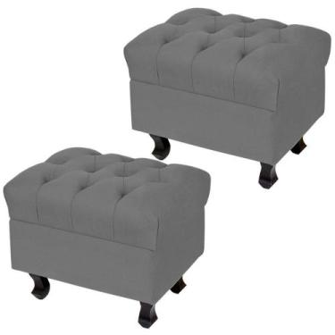 Imagem de Kit 02 Puffs París Luis Xv Capitone Suede Cinza Pés Madeira - Lyam Dec