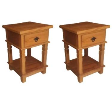Imagem de Kit 2 Mesa de Cabeceira 38x38x60cm 1 Gaveta 1 Prateleira Madeira de De