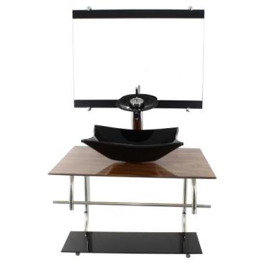 Imagem de Gabinete de vidro inox para banheiro 60cm retangular madeira nogueira 