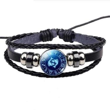 Imagem de Bracelete Personalizado Unissex Signo Do Zodíaco Peixes Azul índigo - 