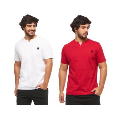 Imagem de Kit com 02 camisetas basicas wooks masculina gola portuguesa - wc3, M,