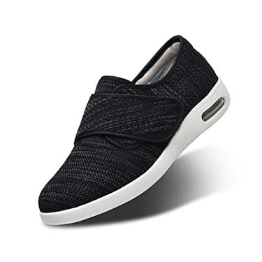 Imagem de Tênis feminino para diabéticos, largura extra larga, malha respirável, alça ajustável, suporte para pés inchados, artrite e edema, Fio preto misturado, 8.5 Wide