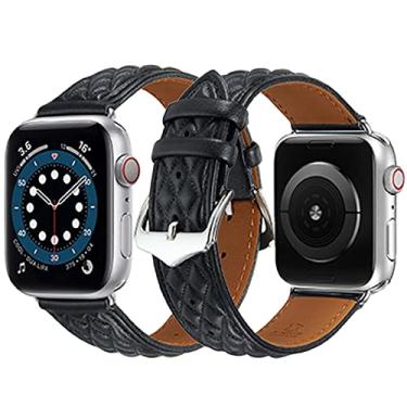 Imagem de GLDCAPA Pulseira de couro clássico xadrez compatível com Apple Watch Ultra, SE2 SE, séries 8, 7, 6, 5, 4, 3, 2 e 1 (preto)