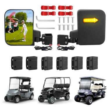 Imagem de Omgro Espelhos retrovisores de carrinho de golfe, espelhos de carrinho de golfe com luz de seta, sem perfuração, espelhos laterais de carrinho de golfe dobráveis compatíveis com Ezgo Yamaha ICON Club