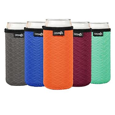 Imagem de Cosmos Pacote de 5 Neoprene Macio 12 Onças Slim Can Cooler Skinny Can Isolated Pode Cobrir Alto Skinny Can Isolador Pode Cobrir para Cerveja, Bebidas, Bebidas Slim Can (Para 12 Oz Slim Can/Skinny Can)