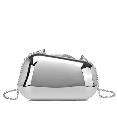Imagem de Buric Bolsa clutch de metal para mulheres, bolsa de mão acrílica para noite, pequenas bolsas metálicas com corrente para festa de casamento, formatura, Prata