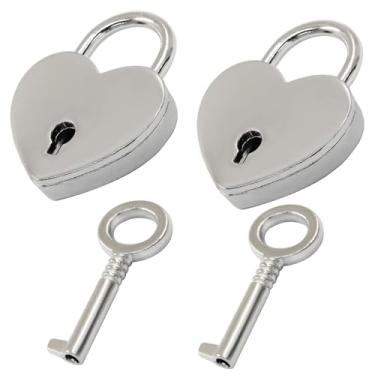 Imagem de Waziaqoc 2 peças mini cadeado prata em forma de coração com chave, pequeno cadeado de metal decorativo para diário, caixa de joias, caixa de armazenamento, mala, bolsa de mão