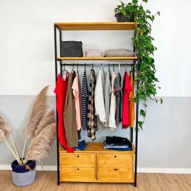 Imagem de Arara de Roupas Middle Style Industrial Ample com 2 Gaveteiros Nozes e