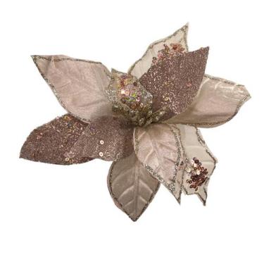 Imagem de Flor de Natal Poinsétia Champanhe Brilhante Enfeite Árvore Tok da Casa