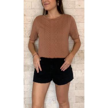 Imagem de Blusa Cropped feminina de Malha Tricot - Le Julie, Caramelo, P