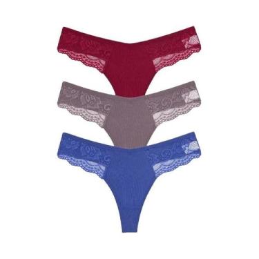 Imagem de Calcinhas Tangas de Renda e Algodão - 3 Peças - Cintura Baixa, XL, Con