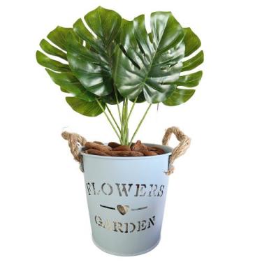 Imagem de Planta Artificial Costela de Adão + Vaso de Metal decorativo - Flores 