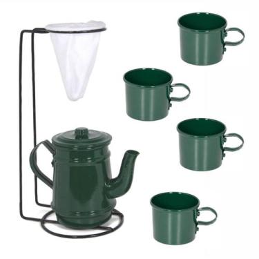 Imagem de Kit Bule Com Suporte Para Coador + 4 Mini Caneca 100 ml - Verde Escuro