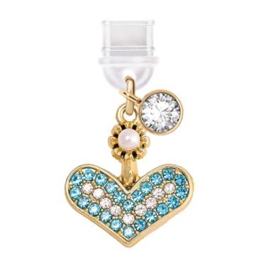 Imagem de ELISE & FONDA TP505 Tipo-C porta de carregamento antipoeira plugue cristal amor coração celular charme para iPhone 15/16/Samsung/OnePlus/Xiaomi/oppo telefones Android (azul), approx. 1.95 cm (L) x