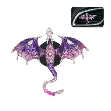 Imagem de ORIESSE 1 peça roxo brilhante dragão carro clipes acessórios clipes, bonito purificador de ar carro Wyvern Clipes de ventilação difusor, deslumbrantes strass dragão decorações de carro com pastilhas
