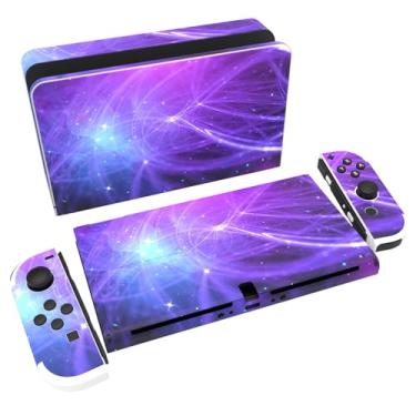 Imagem de PlayVital Conjunto completo de adesivos de proteção para Nintendo Switch OLED, capas de decalque de vinil personalizadas para console Switch OLED e Joycon e Dock & Grip - Track of Meteor
