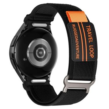 Imagem de Pulseira de nylon One Click compatível com Samsung Galaxy Watch 6/5/4 de 44 mm e 40 mm/6 Classic 47 mm 43mm/4 Classic 46 mm 42mm/5 Pro 45 mm, pulseira esportiva de tecido robusto com bandeira de