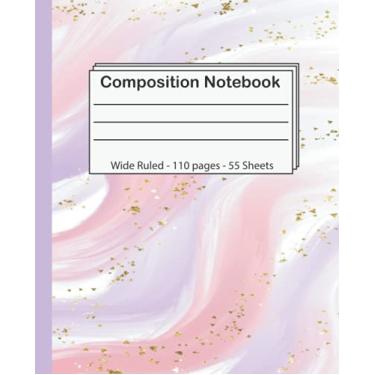 Imagem de Composition Notebook: Wide Ruled Paper Notebook Journal, Blank Wide Lined Workbook for Girls Boys Kids Teens Students, Pretty Gold Purple Turquoise Liquid Marble