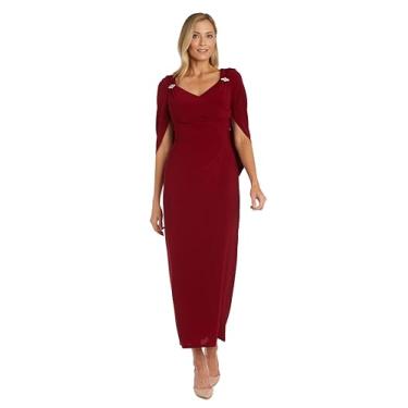 Imagem de R&M Richards Vestido longo elegante com decote coração drapeado ombro strass, frente beliscada, Vermelho, 44