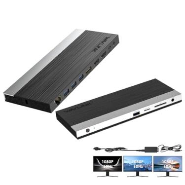 Imagem de WAVLINK Estação de ancoragem USB-C 4K com entrega de energia de 100 W, tela tripla com HDMI duplo, Displayport, USB 3.0, Ethernet, leitor de cartão micro SD/SD, conector de microfone de áudio, base