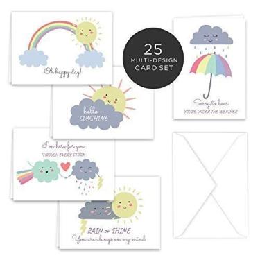 Imagem de Paper Frenzy Weather Greetings Cartas de nota pequenas e envelopes brancos – Pacote com 25