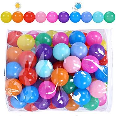 Imagem de STARBOLO Bolas para piscina de bolinhas, pacote com 100 – 10 cores brilhantes, sem ftalatos, livre de BPA, não tóxicas de 5,5 cm à prova de esmagamento em saco de armazenamento de PVC reutilizável e durável com zíper (100 bolas).